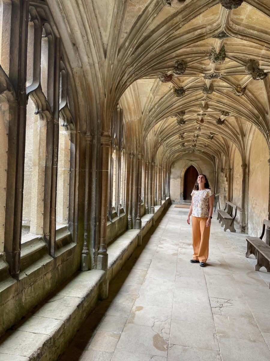 Duren stands in the corridors of the lower cloisters of Lacock Abbey, largely unchanged since its construction in the early 13th century. Lacock Abbey was one of the filming locations for the  Harry Potter movies, serving as the corridors and several Hogwarts classrooms.
